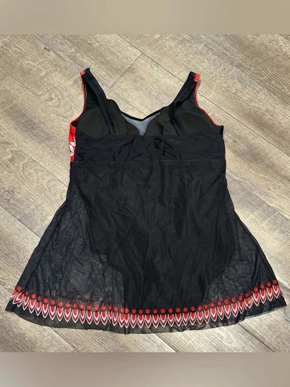 Black & Red Floral Tie-Front Swimdress One Piece XXL NWOT